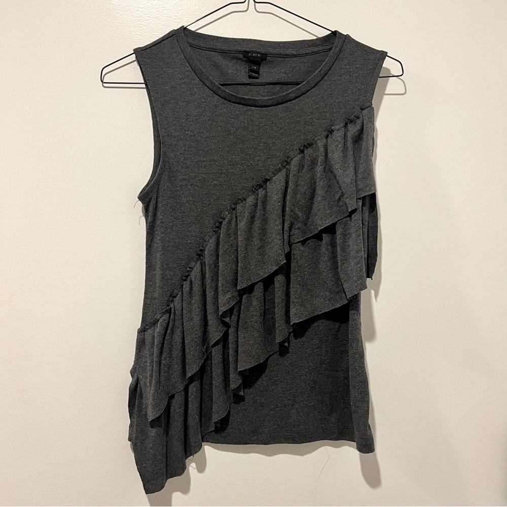 JCrew Gray Ruffled Sleeveless Top